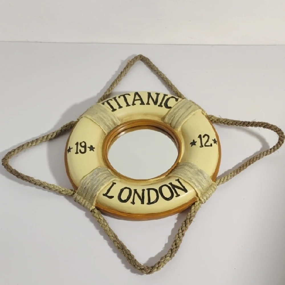 Titanic 1912 Nautical Mirror Cream and Brown Life Ring Wall Decor Vintage